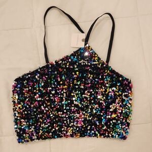 NWT Anthropologie Multicolor Sequin Asymetrical Crop Top